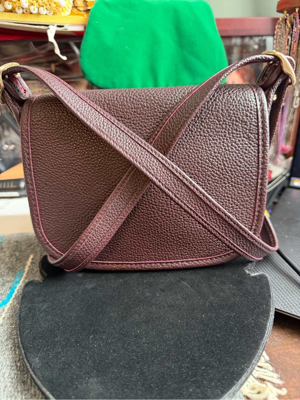 Coach Patricia Saddle 18 Primrose Floral Leather Crossbody F22811 Oxblood